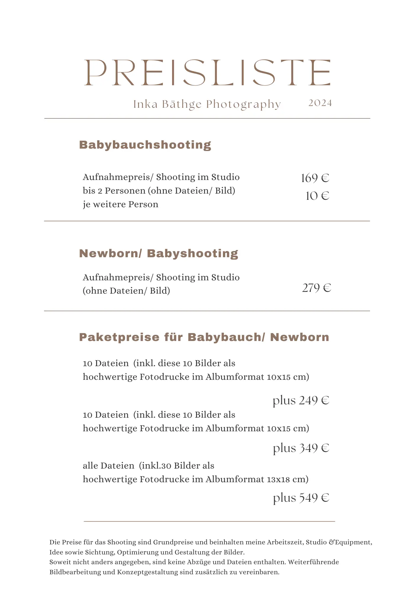 Preisliste für Fotos 2024